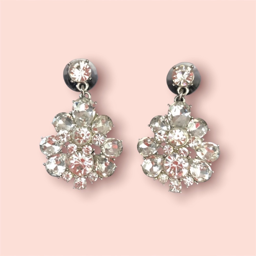 Silver-Tone Multi-Crystal Cluster Post Earring Wedding Chandelier Earrings